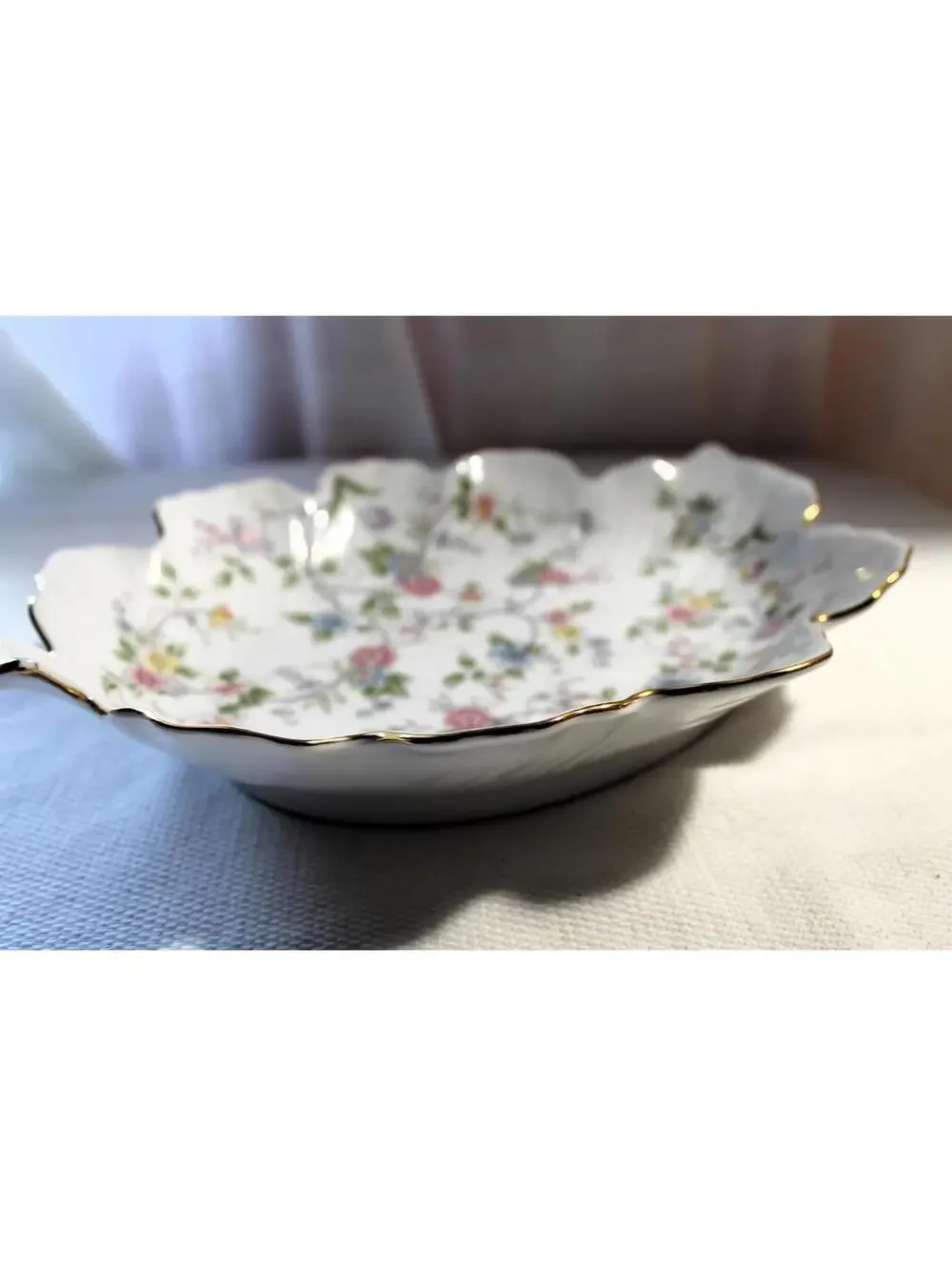 Vintage Andrea by Sadek Corona Large Leaf Tray, Pastel Floral on White